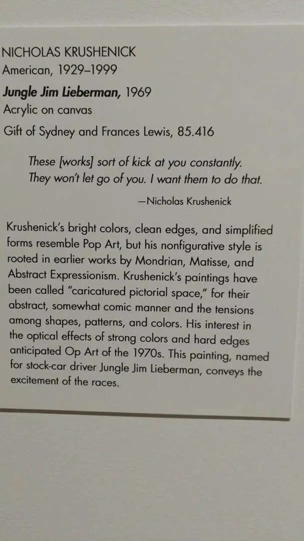 The artist described racing with this colorful, comic-book-style offering that has been on display at an art museum at Richmond, Va. (Photo by Susan Wade)
