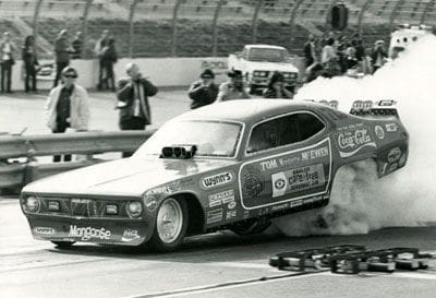 In 1973, Tom McEwen, aka "The Mongoose," earned his first victory at Ontario on a solo pass. His opponent, Dale Emery, was unable to compete following a body-blowing explosion in Jeg Coughlin Sr.'s Camaro during the Funny Car semifinals. 