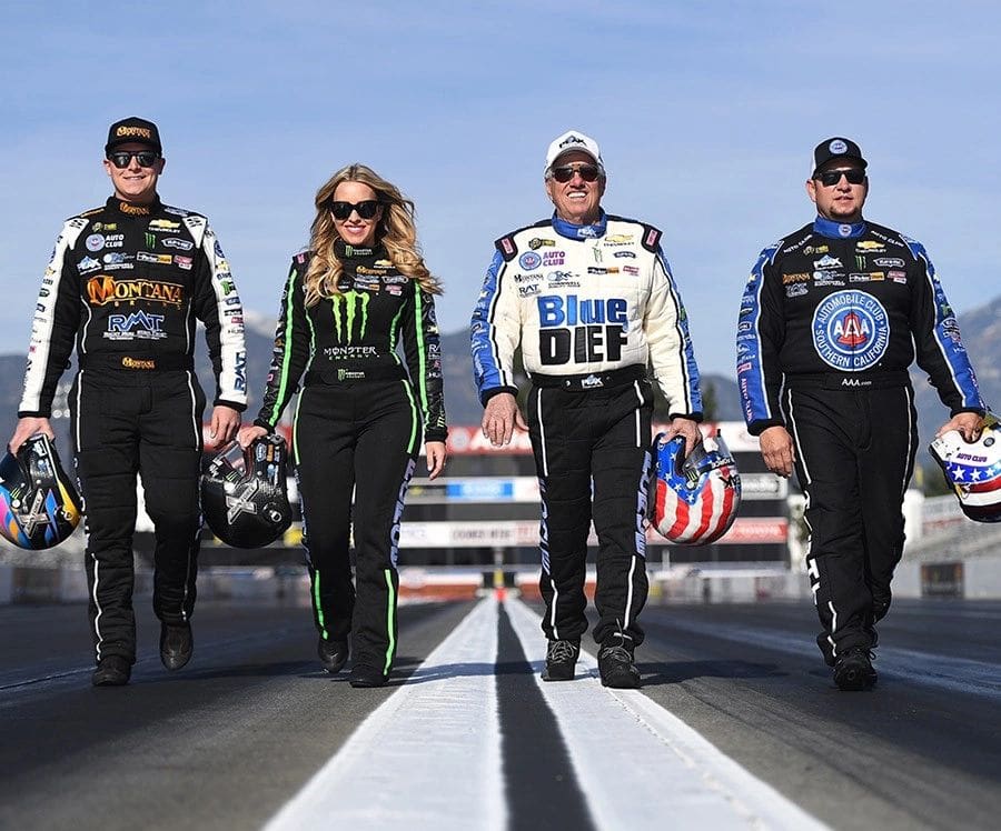 Austin Prock, Brittany Force, John Force, and Robert Hight are feeling the sting of not competing past the first two races in 2020. (Photo by Ron Lewis)